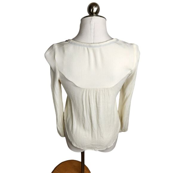 Taylor & Sage‎ Long Sleeve Embroidered Peasant Blouse Top Women's XS Cream Blue - Picture 6 of 10